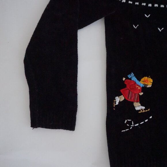 Alfred Dunner Black Knit Ice Skater Ice Rink Festive Ugly Christmas Cardigan S - Picture 7 of 10